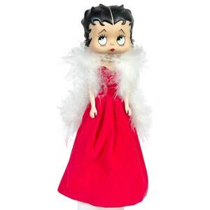 Vintage Betty Boop Fashion Doll Red Dress White Feathers Precious Kids 1998